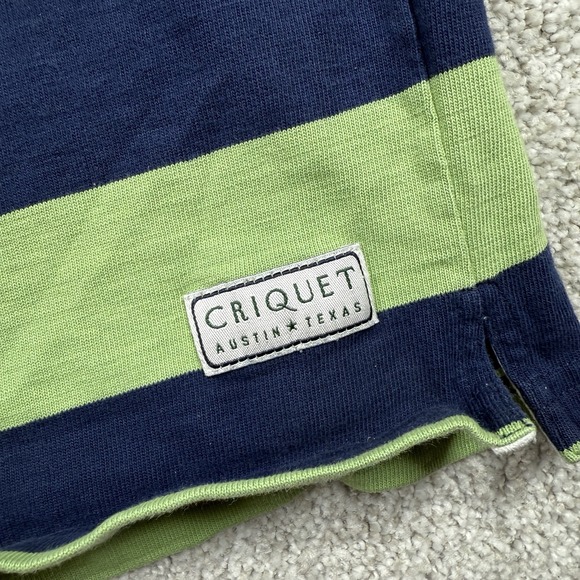 Criquet Men's Large Blue Green Striped Long Sleeve Rugby Polo Shirt - Picture 3 of 7